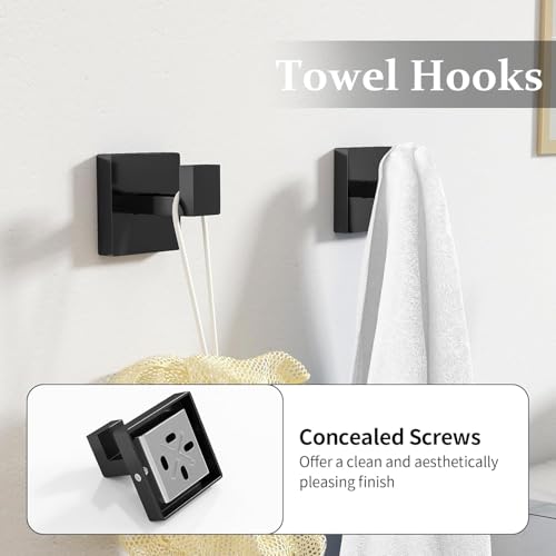 Bathroom Towels Holders Set, 5 Piece Bathroom Hardware Set, 16''Towel Bars, Matte Black Stainless Steel Wall Mounted Towel Racks Set, Towel Ring, Robe Towel Hooks, Toilet Paper Holder with Phone Shelf