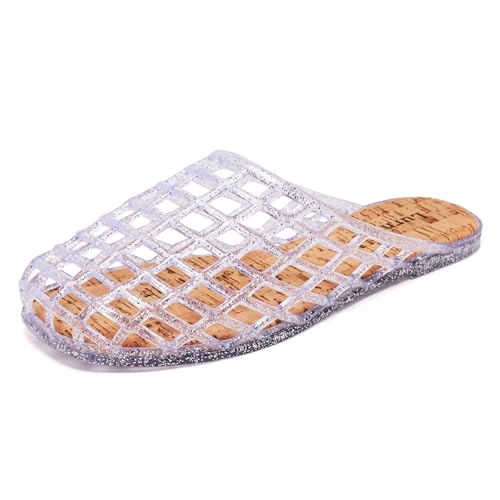 Lurnyet Clear Jelly Mesh Slide Sandals for Women Slip on Closed Toe Flats Sandals Summer Beach Jelly Shoes at Amazon