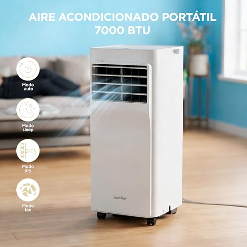 Pingüino Aire Acondicionado Portátil 3 en 1 | 7000 BTU/1800 Frigorías Con App + Mando a Distancia | Climatizador y Deshumidificador | Bajo Consumo | Función Follow Me | Incluye kit de ventana