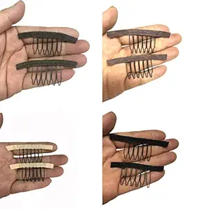 Wig Combs for Making Wig Caps 6-teeth Wig Clips Steel Teeth with Cloth Wig Combs for Hairpiece Caps Wig Accessories Tools Wig Clips for Wig 25 pcs/lot (Beige)