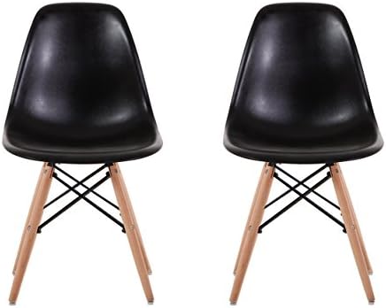 Creation Yusheng Eames Style Dining Chair with Natural Eiffel Base Wooden Leg Modern plastic Dining Side Chair,Black, Set of 2