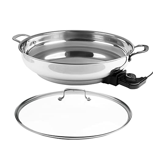 Electric Skillet By Cucina Pro 18/10 Stainless Steel Frying Pan with