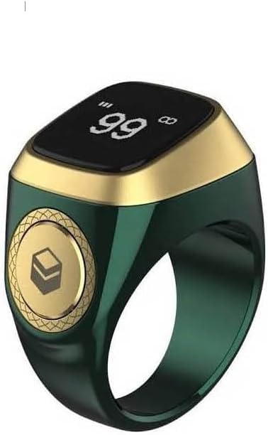 Mr. Gadget's Solutions Smart Tasbih Zikr Ring Counter & Azan Alarm Clock Digital Tally, 18mm Ring Ideal Muslim Gift For Eid Haj Umrah Ramadan-Green
