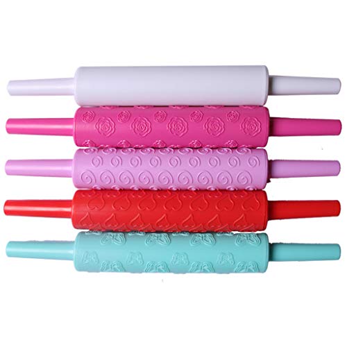9.8 Inch Mini Rolling Pins, JDgoods Engraved Embossing Plastic Rolling Pin Baking Embossed Cookies Decorating Mold, Rolling Pin Kitchen Tool (Hot Pink) - Thumbnail 5