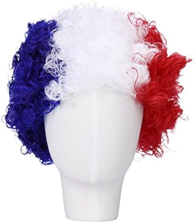 Yeefant World Cup French 2018 Football Theme Country Football Fan Hair Wigs Fluffy Hairstyle Synthetic Explosive Head Colorful Cosplay Daily Party Costume Wig Natural