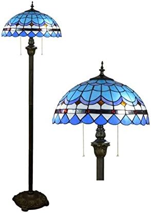 16-inch Tiffany Style Floor Lamp，European Modern Stained Glass Floor Uplighter, Living Room, Bedroom, Bedside Mediterranean Decoration Standing Light, Zipper Lamp E27，Blue (Bulbs Not Included)