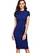 MakeMeChic Women's Short Sleeve Classy Solid Stretchy Wear to Work Pencil Dress Blue L