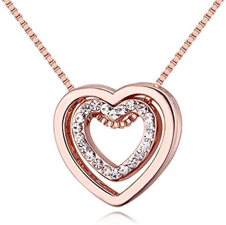 YOUNICE Double Love Heart Shape Pendant Necklace Made with Swarovski Crystal For Mother¡¯s Day Gift,Rose Gold