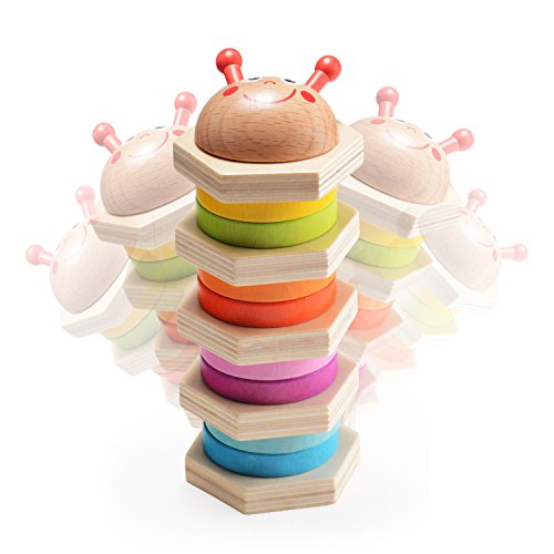 Wooka Wooden Geometric Sorting Puzzle, Stacking Toy for Toddlers, Learn Shapes and Colors