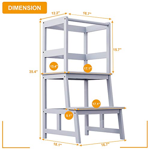 WORTHYEAH Kids Step Stool with Safety Rail, Bamboo Toddler Kitchen Step