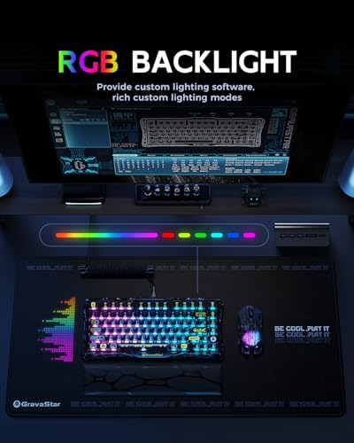 GravaStar Mercury K1 Lite 75% Gaming Keyboard, 2.4GHz/BT/Wired Tri-Mode Wireless Keyboard, Gasket Hot Swappable Mechanical Keyboard, Pre-lubed Linear Switches, RGB Backlit【Transparent Black】