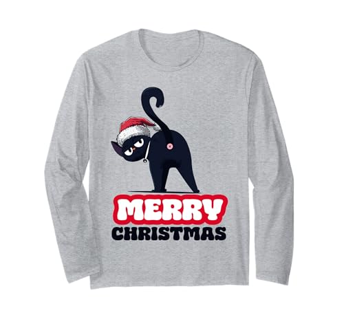 Merry Christmas , Black Fur Cat , Funny Christmas Cat Long Sleeve T-Shirt