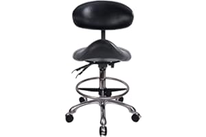 MWOSEN Saddle Stool Chair with Backrest and Foot Ring, Ergonomic Rolling Esthetician Seat for Salon, Tattoo Shop, Spa, Facial lash Home, Dentist Clinic, Esthetician Chair, Black