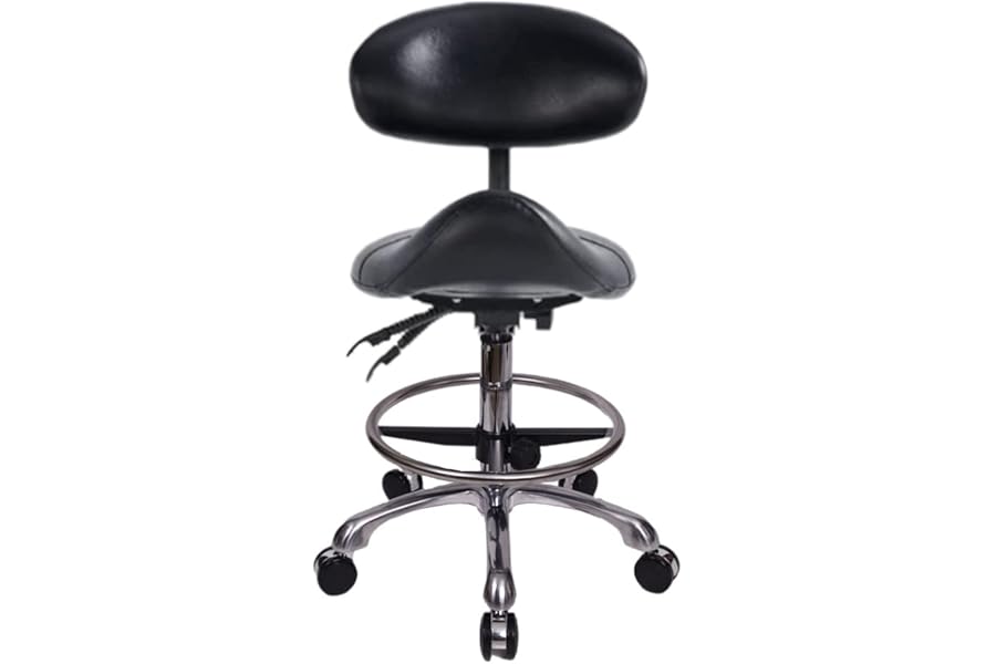 MWOSEN Saddle Stool Chair with Backrest and Foot Ring, Ergonomic Rolling Esthetician Seat for Salon, Tattoo Shop, Spa, Facial lash Home, Dentist Clinic, Esthetician Chair, Black