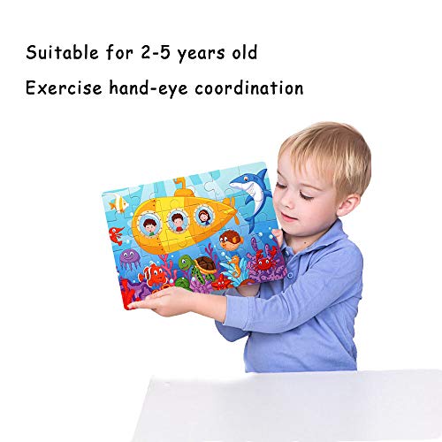 Wooden Jigsaw Puzzles Set for Kids Age 3-5 Year Old 24 Piece Colorful Wooden Puzzles for Toddler Children Learning Educational Puzzles Toys for Boys and Girls (4 Puzzles)