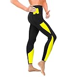 Wonderience Women Sauna Weight Loss Slimming Neoprene Pants with Side Pocket Hot Thermo Fat Burning Sweat Leggings (Black-Yellow, XL)