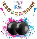 Gender Reveal Balloon 2x 36 inch SUPER Big Powder Smoke and Confetti Pop Pink and Blue with Banner and 2x Darts for Baby Shower