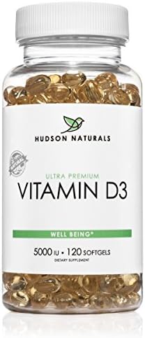 Hudson Naturals Vitamin D3 5000 IU (Cholecalciferol) Supplement, Pure 120 Easy to Swallow Softgels | Made in USA | Supports Healthy Heart &amp; Immune System, Strong Bones &amp; Teeth, &amp; Muscle Energy