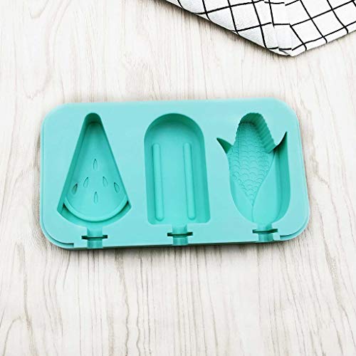 4 Cavities Silicone Cute Ice Pop Mold with Lid Ice Cream Bar Mold Popsicle Molds DIY Ice Cream Maker Silicone