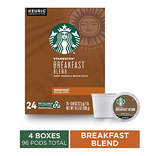 Starbucks Breakfast Blend Medium Roast Single Cup Coffee for Keurig Brewers, 4 Boxes of 24 | Great Holiday Gift for Coffee Lovers