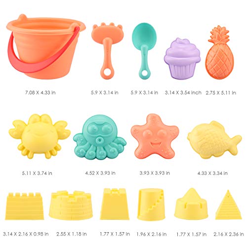 image for SANNA Toddlers Beach Toys Kids, 15Pcs Sand Toy Set with Beach Bucket a