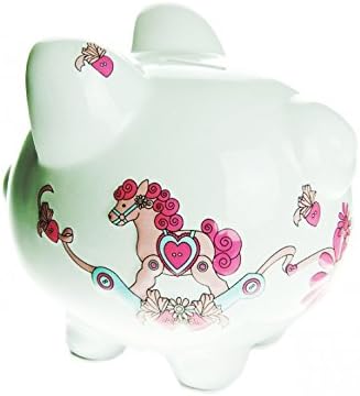 Extra Large Piggy Bank Money Box with Pink Rocking Horse Design