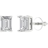 14K White Gold White Sapphire Stud Earrings with Screw back - Hypoallergenic, 2 cttw - Minimalist Women's Fine Jewelry