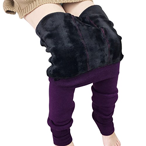Tulucky Girls Tight Pants Winter Warm Fleece Lined Elastic Teens Leggings (Purple, L(height 51"-59"))