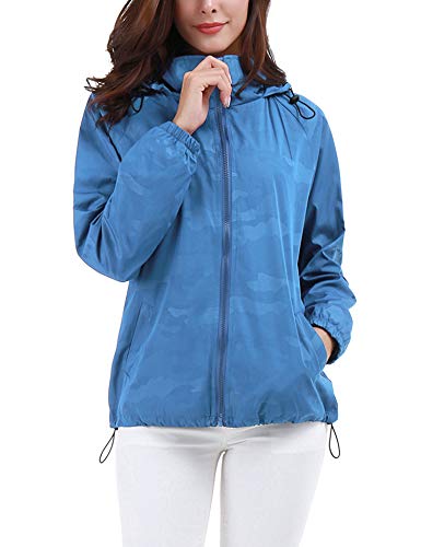 FISOUL Women's Lightweight Jacket Packable Running Windbreaker Active Outdoor Hooded Waterproof Raincoat S-XXL(Lake Blue,Large) - Thumbnail 5