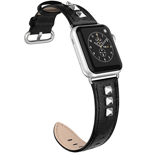 SWEES Genuine Leather Band Compatible for iWatch Apple Watch 40mm 38mm Series 4, Series 3, Series 2, Series 1, Sports & Edition, Bling Dressy Designer Design Small Bands for Women, Black