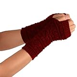 Charberry Fashion Arm Fingerless Winter Unisex Soft Warm Mitten Gloves (Wine Red)