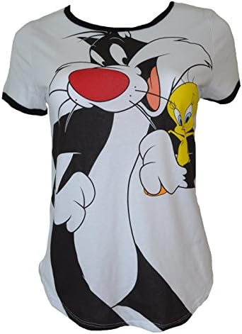Warner Bros. Looney Tunes Sylvester and Tweety Ringer Juniors Shirt (L)