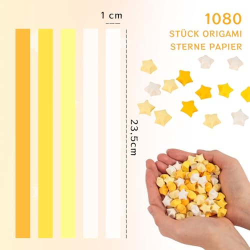 VGOODALL 1080 Stück Origami Sterne Papier, Papierstreifen Origamipapier für Basteln DIY Dekoration Geschenk Gelb