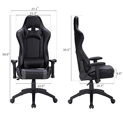 LCH Ergonomic Computer Gaming Chairs- Racing Style Height Adjustable, High-Back PU Leather Executive Office Chair with Headrest and Lumbar Support