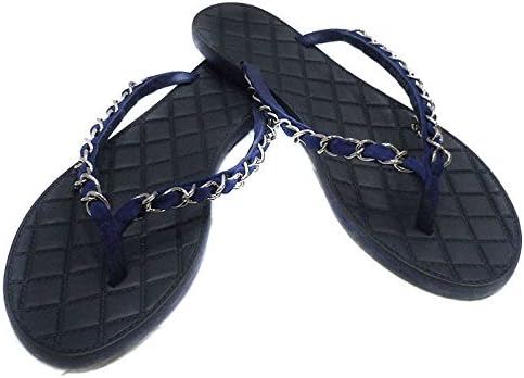 Amazon シャネル ビーチサンダル ゴム素材 シルバーチェーン ネイビー ブラック 15s 表記サイズ 40 中古 ビーチサンダル