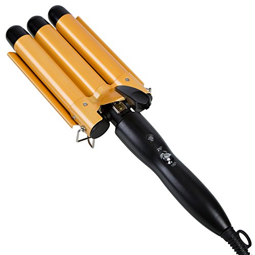 3 Barrel Curling Iron, PrettyQueen Fast Heating Curlers for Long Hair Waving Irons with LCD Display Hair Crimping Ceramic Curling Irons,Gloden (32mm)