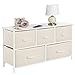 mDesign Extra Wide Dresser Storage Tower - Sturdy Steel Frame, Wood Top, Easy Pull Fabric Bins - Organizer Unit for Bedroom, Hallway, Entryway, Closets - Textured Print - 5 Drawers - Cream/White