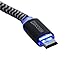 Dockem 2 Meter (6.6 ft) Micro USB Cable with Auto-Off LED Light: Braided Nylon, Fabric Coated Charging and Data Cord with Blue Light Up LED That Automatically Shuts Off; Black and White