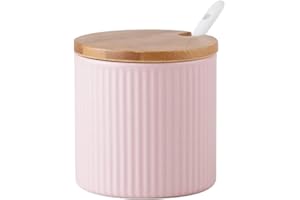 Ceramic Embossed Stripe Sugar Bowl Spice Jar Storage Seasoning Pot with Lid Spoon