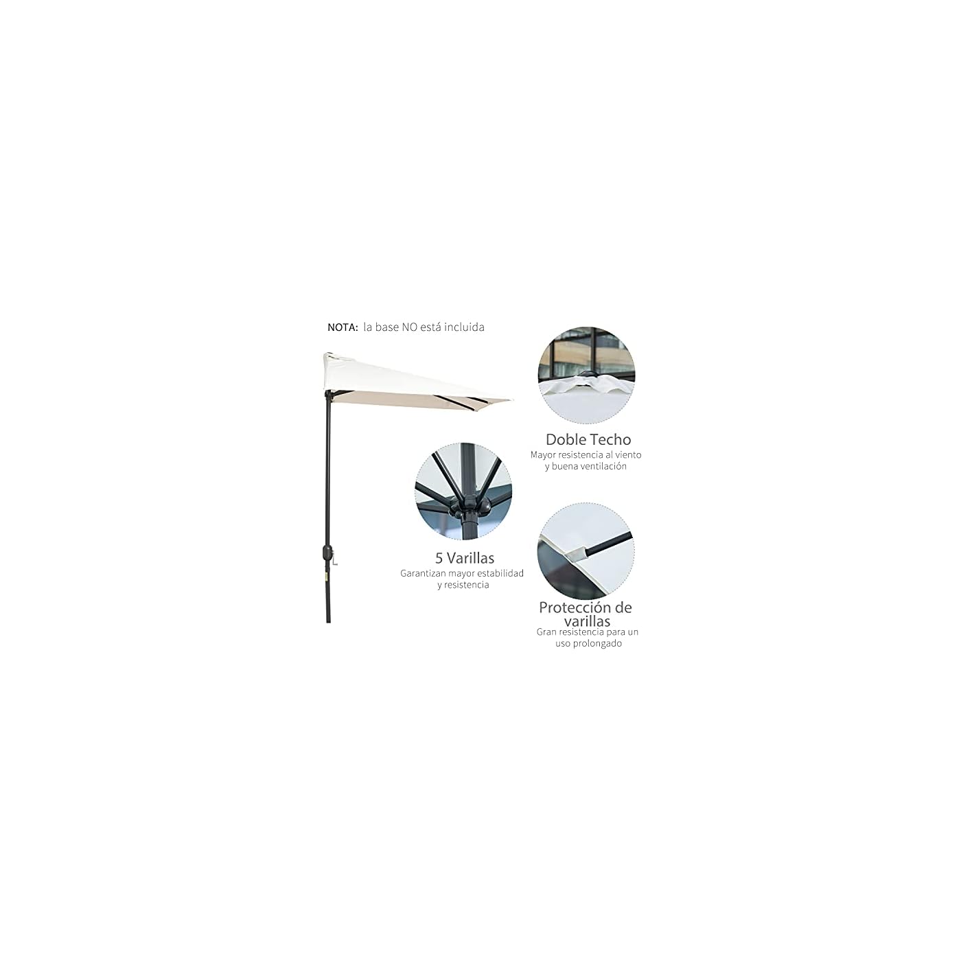 Outsunny Sombrilla Semicircular 230x130x245 cm Parasol para Pared de