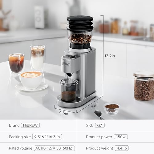 HiBREW G7 Coffee Bean Grinder with 48 Gears Precise Setting, Automatic Burr Mill Electric Grinder for Turkish/Espresso/Mocha/Drip/Pour Over/French Press