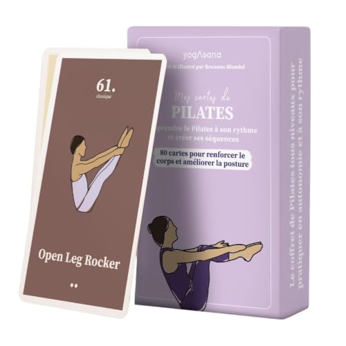 yogAsana French Pilates Card Game - 80 Cards | 67 exercises, 10 sequences, beginner to advanced levels, practice at home, mobility, sheathing and tone
