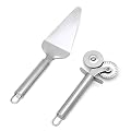 2 pcs Stainless Steel Pizza Wheel Cutter Shovel for Pizzas Steaks Ribs Fish Fillets Pastry and Ravioli Cake Steak (Set of 2)