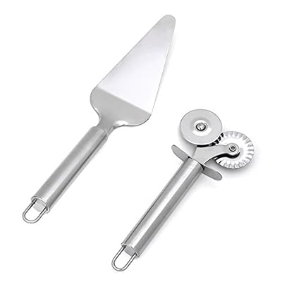 2 pcs Stainless Steel Pizza Wheel Cutter Shovel for Pizzas Steaks Ribs Fish Fillets Pastry and Ravioli Cake Steak (Set of 2)