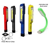 NEBO 5618 The Larry 8 LED Work Light Magnetic Clip 60 Lumens 180 Degrees Yellow, Red, Black, Blue 4-pack - Bonus TigerTech Mini LED Keychain Micro Light