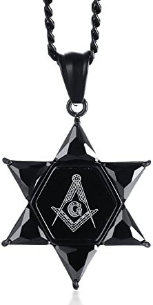 XUANPAI Cool Stainless Steel Cubic Zirocn Star of David Symbol Masonic Compass G Necklace for Men Boys