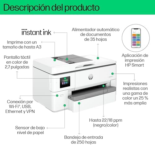 OfficeJet Pro 9720e - Impresora Multifunción Profesional de Tinta, hasta A3 e impresión automática a Doble Cara hasta A4, Wi-Fi, 3 Meses de impresión Instant Ink