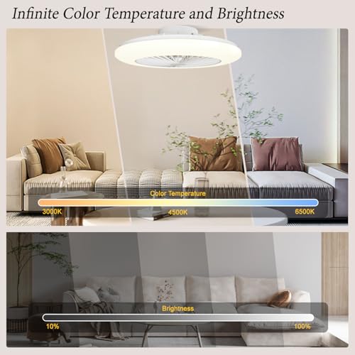 Ceiling Fan with Light and Control 48.5 cm, Silent DC Motor, Extra Flat Design 13.7 cm for Bedroom, RGB, LED 40 W 4200LM, Dimmable 3000-6500K, Winter/Summer, Memory, Timer, White