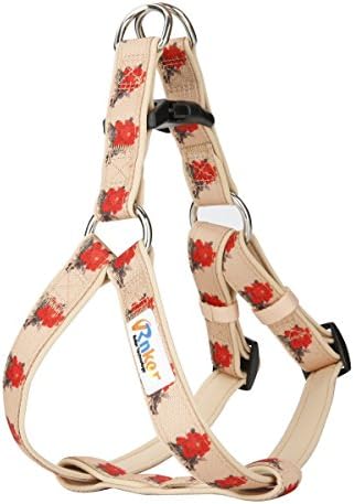 Rnker Step-in Harnesses, no pull, flowers pattern by hot stamping, Neoprene Padded, adjustable walking, training dog Harness for small dogs (light red)