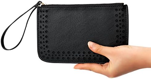 WOLTIX small leather pouch with wristlets for phone and card holder coin purse/Black